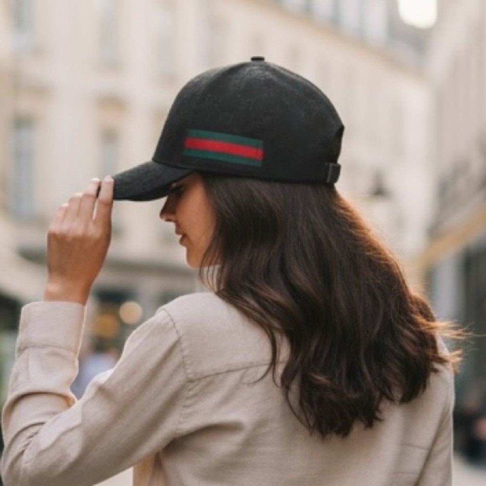 Original black monogram Canvas Baseball Hat Web red green stripe pattern New